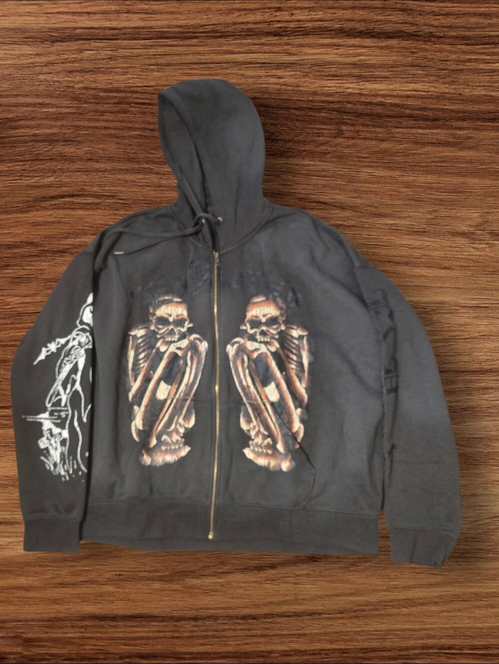 Ed Hardy Black Skull Graphic Goth Halloween Retro Zip-Up Hoodie NWT